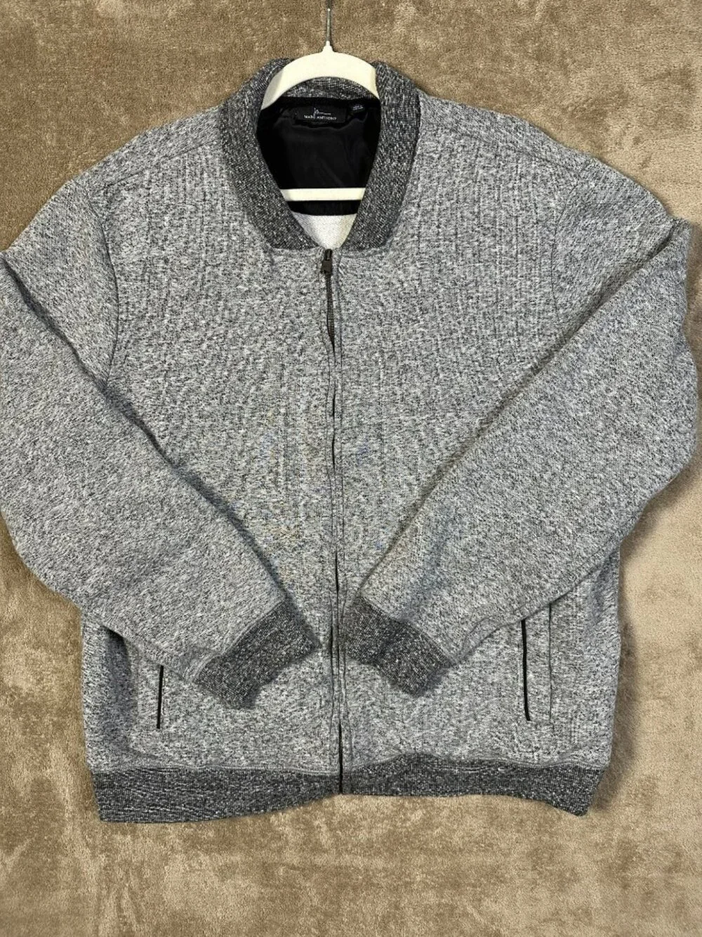 MARC ANTHONY MEN’S XXL BIRCH GRAY FULL ZIP KNIT BOMBER SWEATER JACKET
